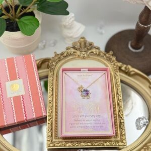 True to Form Lucky Elephant Charm Necklace - Gold with Purple Crystal New in Box